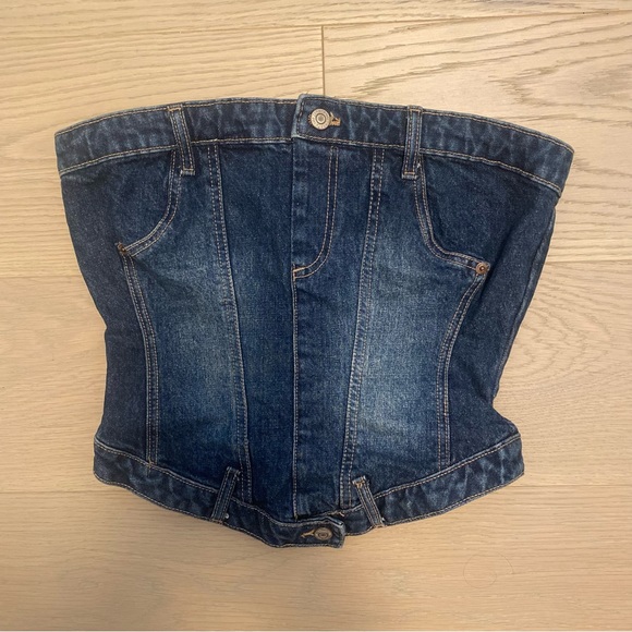 Zara Corset Style Dark Wash Denim Top - Picture 2 of 4